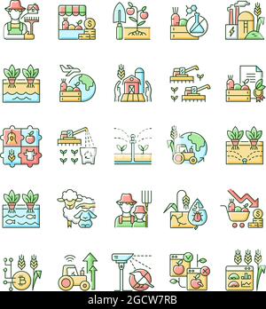Agriculture related RGB color icons set Stock Vector