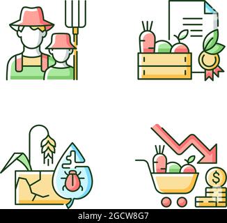 Agribusiness RGB color icons set Stock Vector