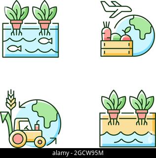 Environmental farming RGB color icons set Stock Vector