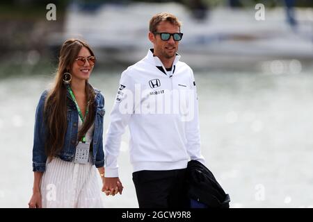 Jenson Button (GBR) McLaren with his wife Jessica Button (JPN). Canadian Grand Prix, Sunday 7th June 2015. Montreal, Canada. Stock Photo