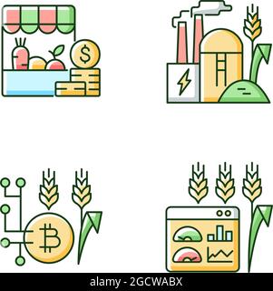 Agricultural innovations RGB color icons set Stock Vector
