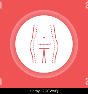 Abdominoplasty color button icon. Plastic body surgery. Isolated vector element. Outline pictogram for web page, mobile app, promo. Stock Vector