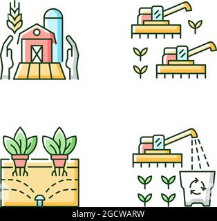 Agriculture and farming RGB color icons set Stock Vector