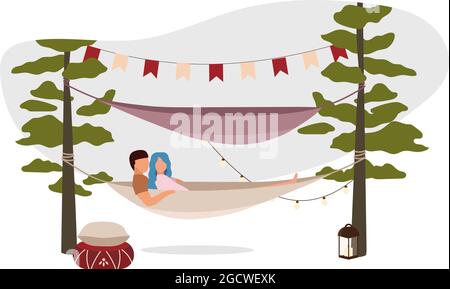 Romantic weekend outdoor 2D vector isolated illustration Stock Vector