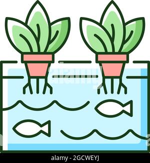 Aquaponics RGB color icon Stock Vector