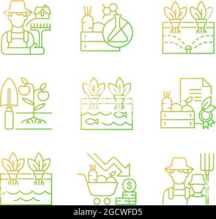 Farming gradient linear vector icons set Stock Vector