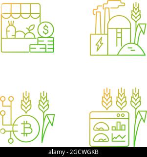 Agricultural innovations gradient linear vector icons set Stock Vector