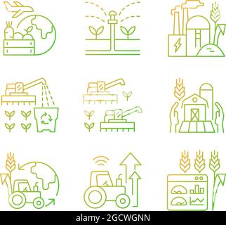 Agricultural business gradient linear vector icons set Stock Vector