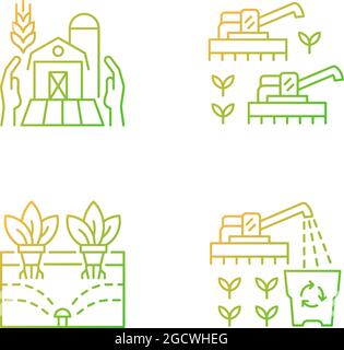 Agriculture and farming gradient linear vector icons set Stock Vector