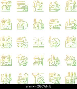Agriculture related gradient linear vector icons set Stock Vector