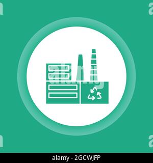 Green manufacturing color glyph button icon. Garbage processing plant. Stock Vector
