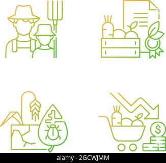 Agribusiness gradient linear vector icons set Stock Vector