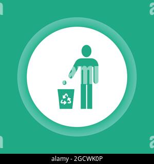 Do not litter color glyph button icon. Man throws garbage. Stock Vector