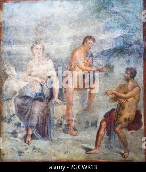 Fresco depicting Io, Argo and Hermes from the central area of the North wall Ekklesiasterion of Pompeii Stock Photo