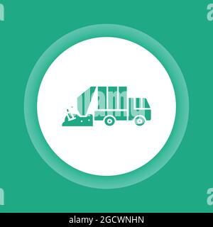 Urban green garbage truck color glyph button icon. Stock Vector