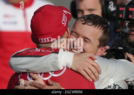 Race winner Benoit Treluyer (FRA) #07 Audi Sport Team Joest Audi R18 celebrates in parc ferme. FIA World Endurance Championship, Round 1, Sunsay 17th April 2016. Silverstone, England. Stock Photo