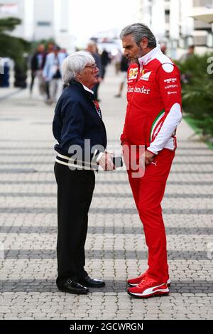 (L to R): Bernie Ecclestone (GBR) with Maurizio Arrivabene (ITA) Ferrari Team Principal. Stock Photo