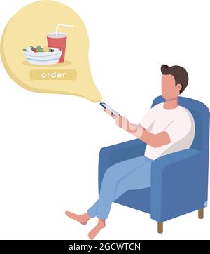 Guy ordering food delivery semi flat color vector character Stock Vector