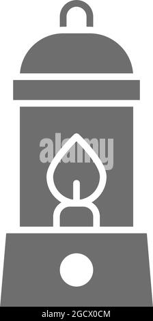 Camping lantern, gas lamp, camp grey icon. Stock Vector