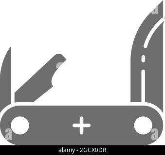 Vector jackknife, pocket knife, multitools grey icon. Stock Vector