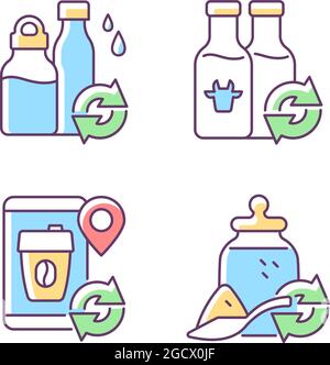 Refillable options RGB color icons set Stock Vector
