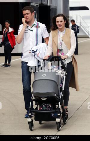 Paul di Resta (GBR) Williams Reserve Driver with his wife Laura and their son Leonardo. British Grand Prix, Saturday 9th July 2016. Silverstone, England. Stock Photo