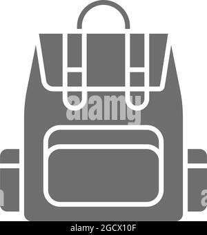 Vector camping backpack, tourist backpack grey icon. Stock Vector