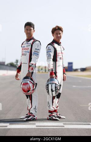 (L to R): Kamui Kobayashi (JPN) and Kazuki Nakajima (JPN) Toyota Gazoo Racing. FIA World Endurance Championship, Round 4, Friday 22nd July 2016. Nurburgring, Germany. Stock Photo