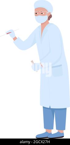 Lab worker takes blood sample semi flat color vector character Stock Vector