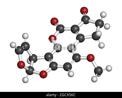 Aflatoxin B1 mold carcinogenic molecule. 3D rendering. Stock Photo