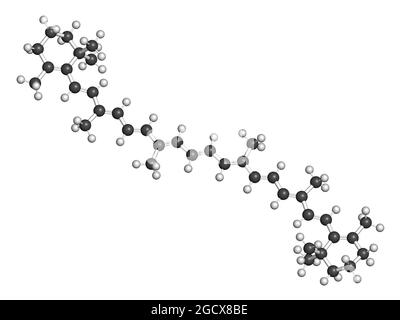 Beta-carotene pigment molecule. 3D rendering. Atoms are represen Stock Photo