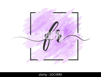 calligraphic lowercase letters F and R are written in a solid line on a colored background in a frame. Simple Style Stock Vector