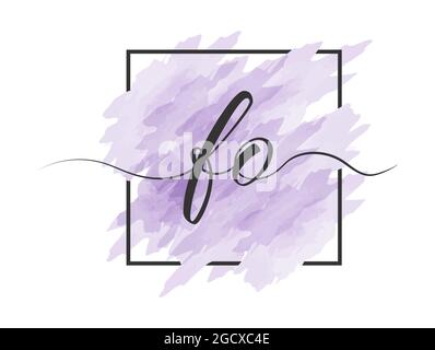 calligraphic lowercase letters F and O are written in a solid line on a colored background in a frame. Simple Style Stock Vector