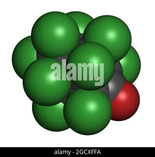 Chlordecone or kepone pesticide molecule. 3D rendering. Stock Photo