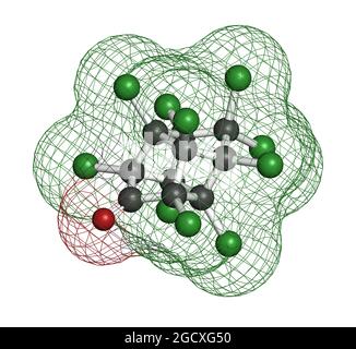 Chlordecone or kepone pesticide molecule. 3D rendering. Stock Photo