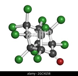 Chlordecone or kepone pesticide molecule. 3D rendering. Atoms ar Stock Photo