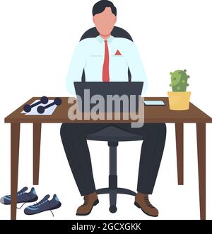 Desk-based employee with dumbbells semi flat color vector character Stock Vector