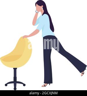 Female worker warming up with office chair semi flat color vector character Stock Vector