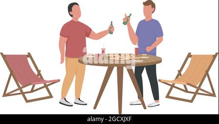 Male friends exchanging news semi flat color vector characters Stock Vector