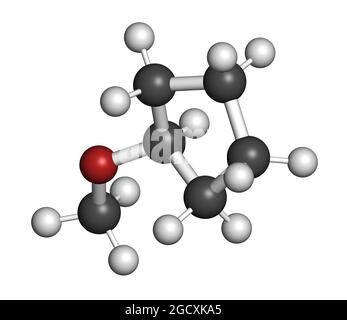 Cyclopentyl methyl ether solvent molecule 3D rendering. Stock Photo