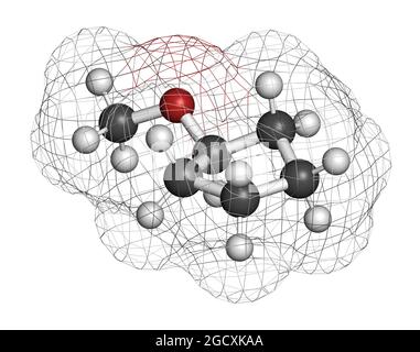 Cyclopentyl methyl ether solvent molecule 3D rendering. Stock Photo