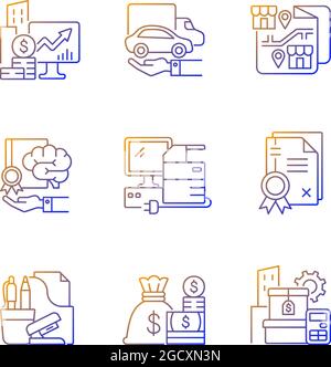 Office supplies and technical equipment gradient linear vector icons set Stock Vector
