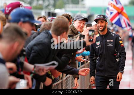 Daniel Ricciardo (AUS) Red Bull Racing with fans. British Grand Prix, Thursday 13th July 2017. Silverstone, England. Stock Photo