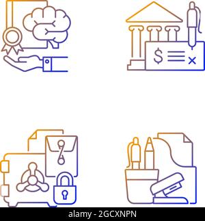 Corporate intellectual property gradient linear vector icons set Stock Vector