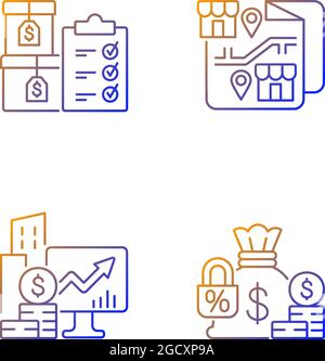 Company stocks and franchising gradient linear vector icons set Stock Vector