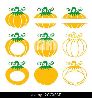 Pumpkin frames, several Pumpkin Monogram logo with free space. Happy Halloween, happy thanksgiving. Vector illustration. Isolated on white background. Stock Vector
