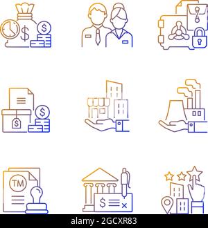 Business development gradient linear vector icons set Stock Vector