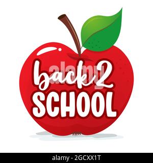 Back to school with red apple - black typography design. Good for clothes, gift sets, photos or motivation posters. Stock Vector