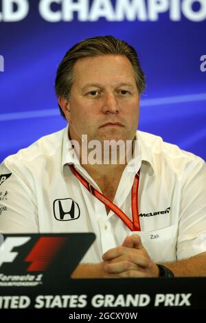Zak Brown (USA) McLaren Executive Director in the FIA Press Conference. United States Grand Prix, Friday 20th October 2017. Circuit of the Americas, Austin, Texas, USA. Stock Photo