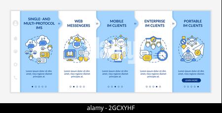 Instant messaging service types onboarding vector template Stock Vector